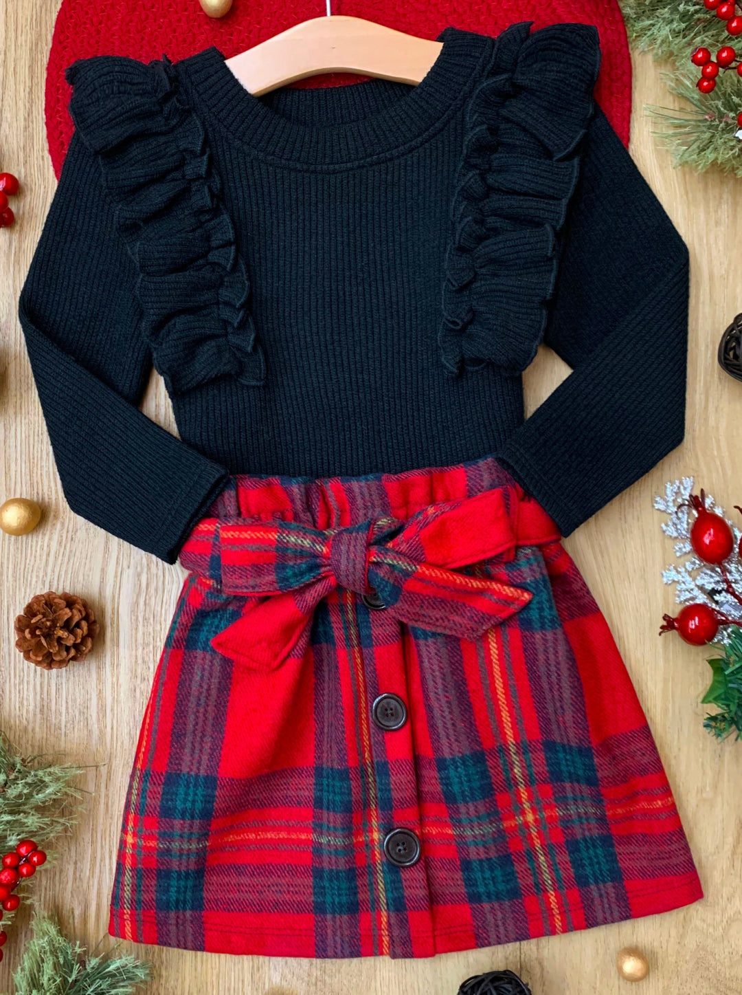 Feels Like Fall Ruffled Top & Plaid Skirt Set