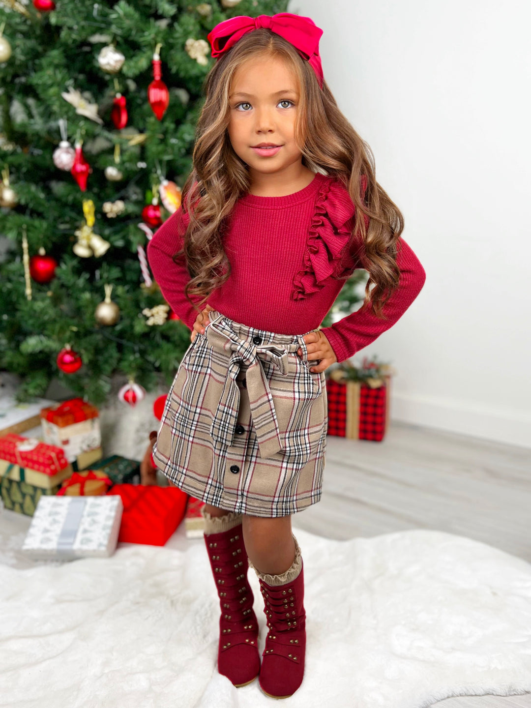 Autumn Chic Girls Ruffled Top and Brushed Fleece Skirt Set