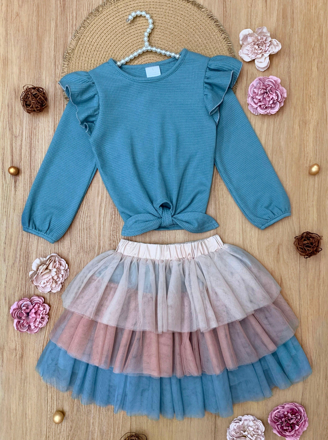 Blue Ruffle Top and Layered Tutu Skirt Set