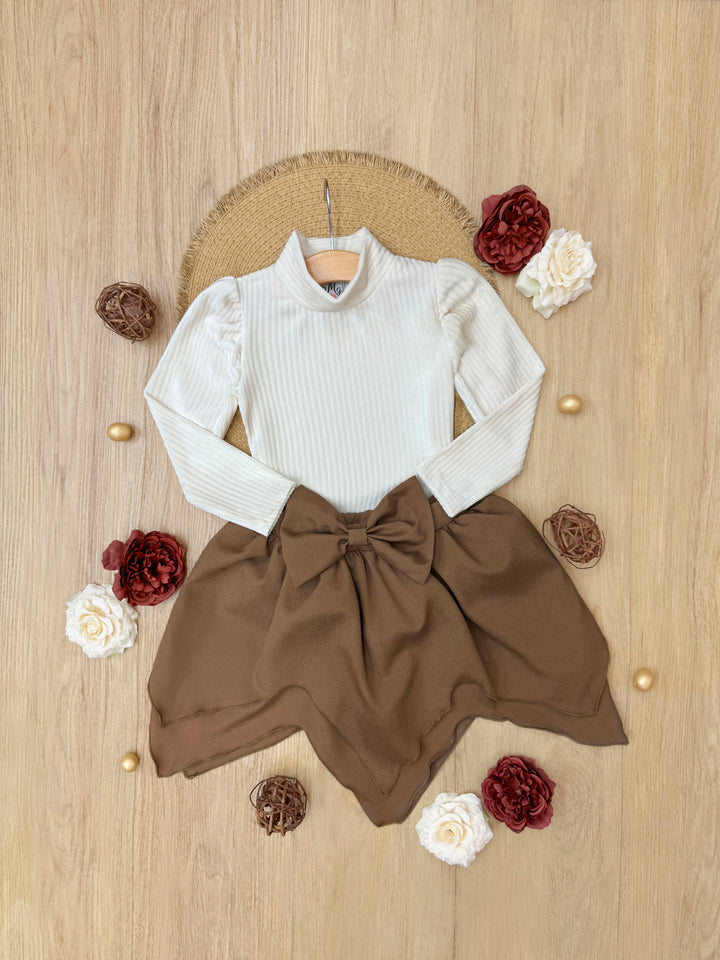 Ribbed Long Sleeve Top and Hankerchief Skirt Set