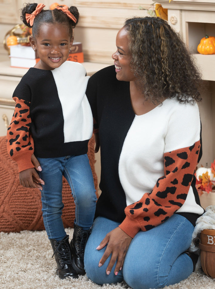 Mommy & Me Sweaters | Leopard Colorblock Sweaters | Mia Belle Girls