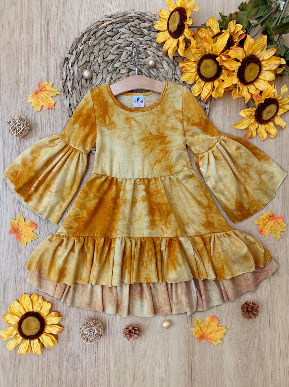 Girls Fall Clothes | Zoe Boho Golden Tie-Dye Tunic - Mia Belle Girls