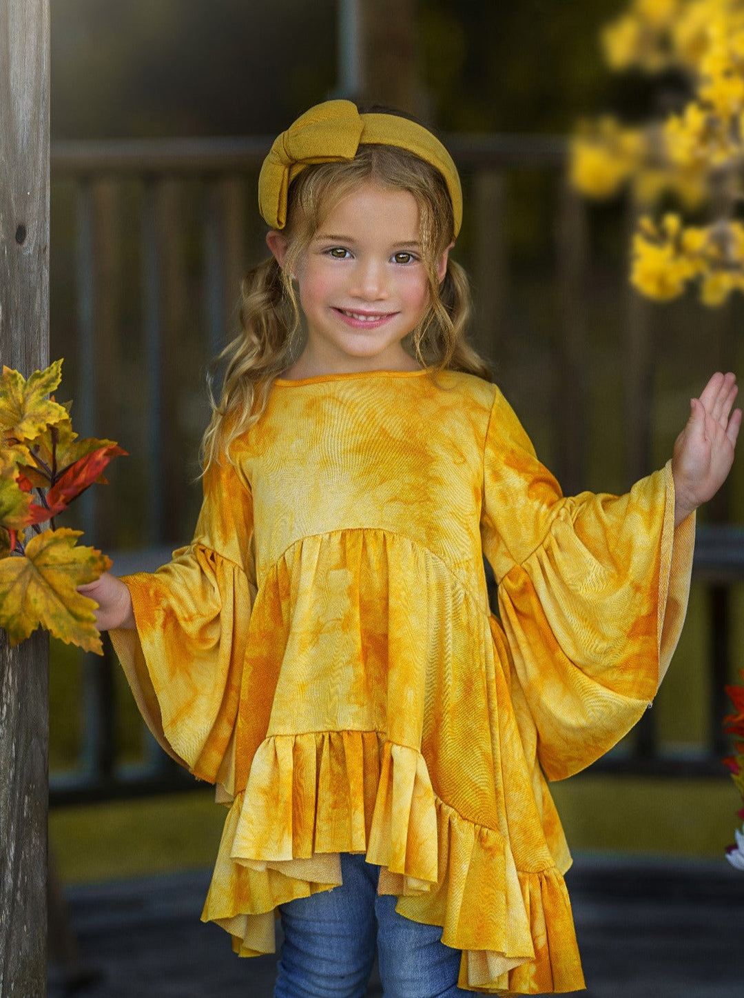 Girls Fall Clothes | Zoe Boho Golden Tie-Dye Tunic - Mia Belle Girls