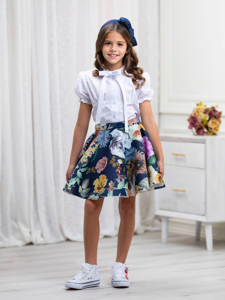 Flower Power Neoprene Floral Skater Skirt by Kids Couture