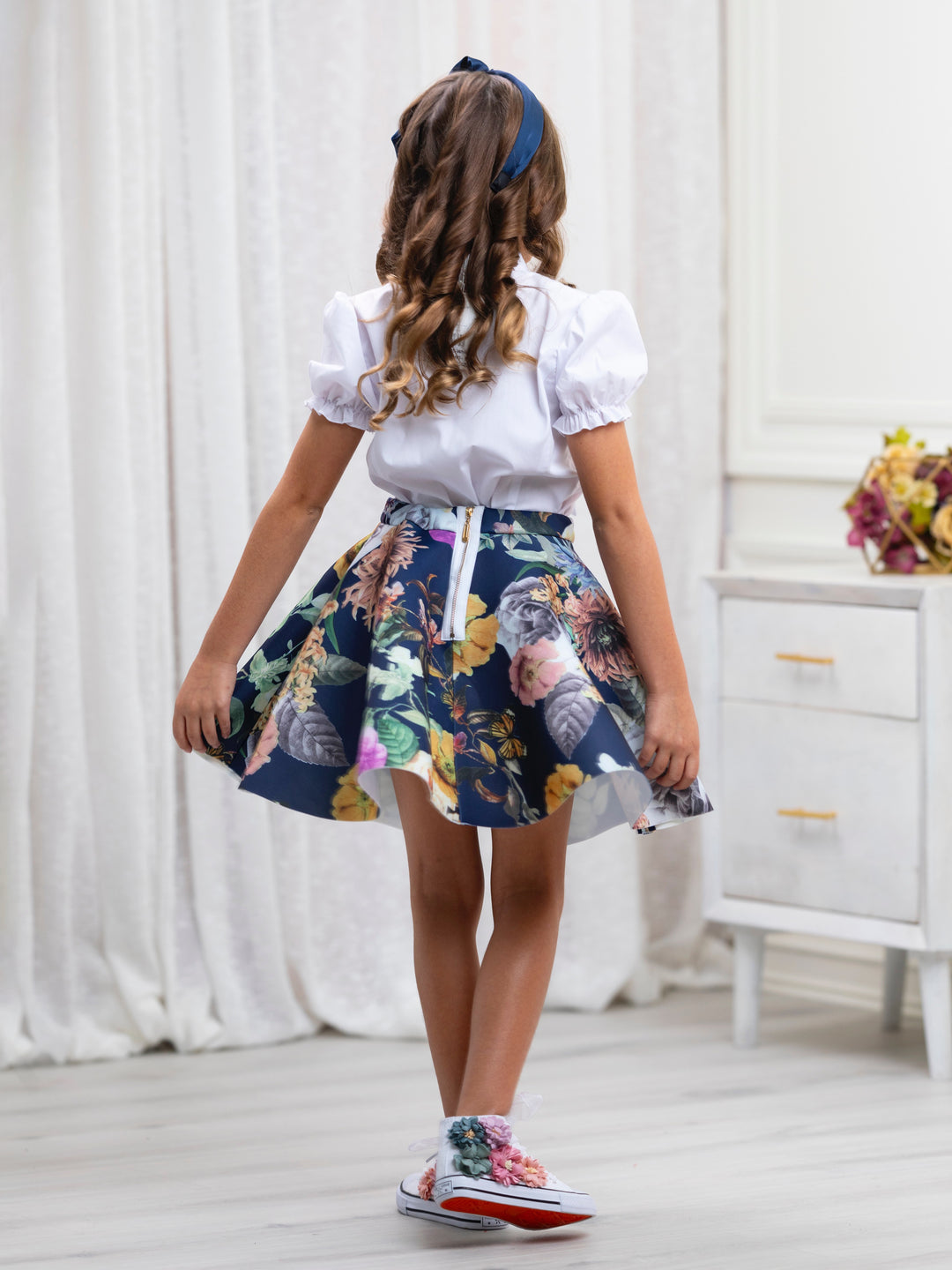 Flower Power Neopren-Skaterrock mit Blumenmuster von Kids Couture