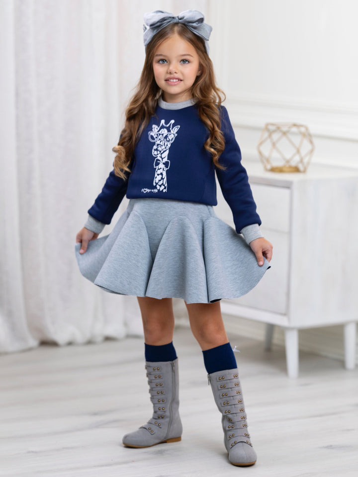 Navy Giraffe Glam Sweatshirt by Kids Couture