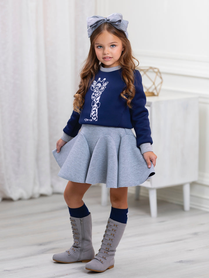 Navy Giraffe Glam Sweatshirt by Kids Couture