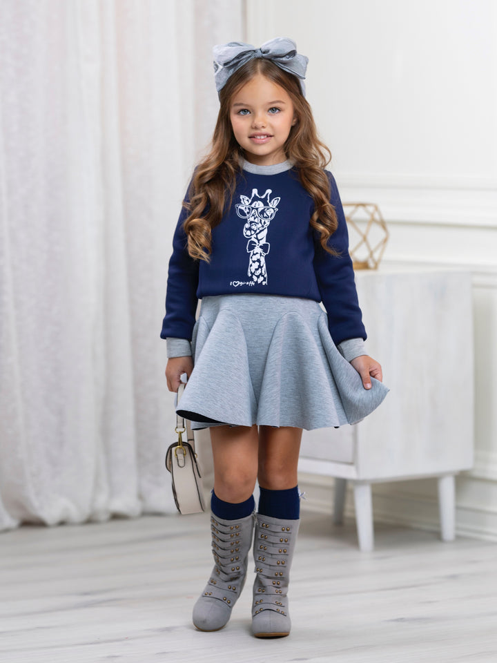 Navy Giraffe Glam Sweatshirt by Kids Couture