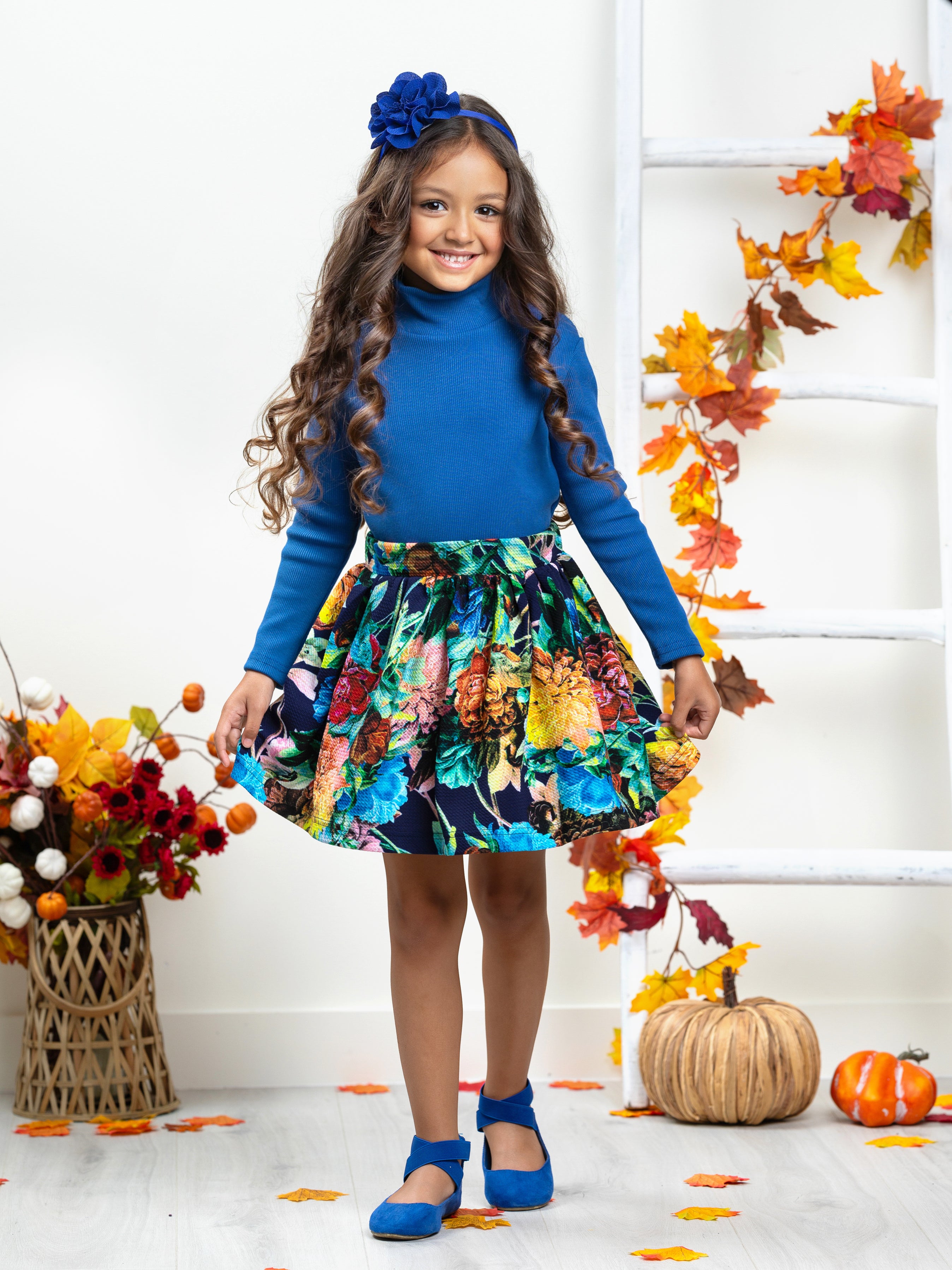 Kids Couture x Mia Belle Girls Summer Floral Print Pleated Skirt