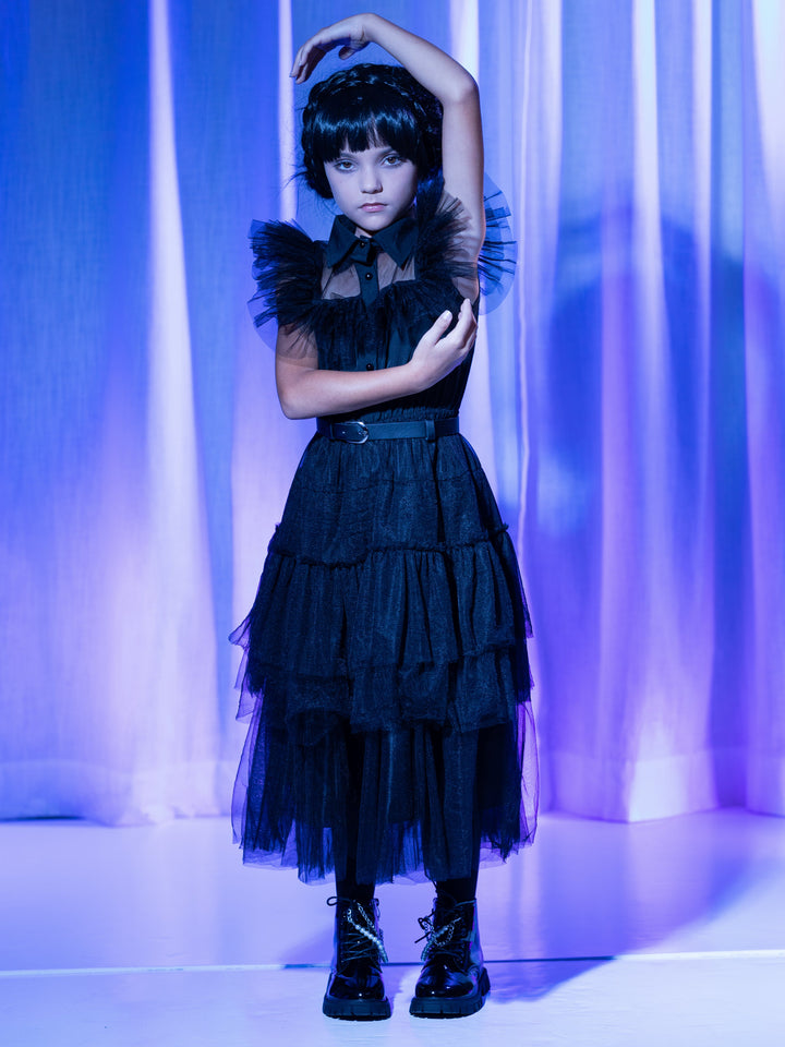 Girls Halloween Costumes | Prom Dance Wednesday Black Tulle Dress