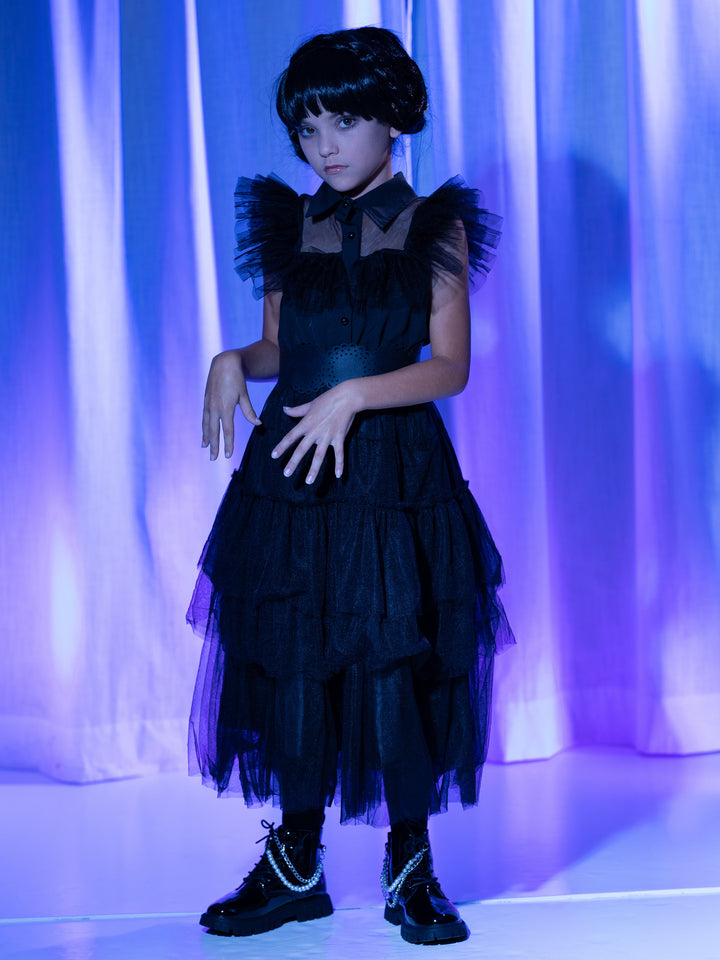 Girls Halloween Costumes | Prom Dance Wednesday Black Tulle Dress