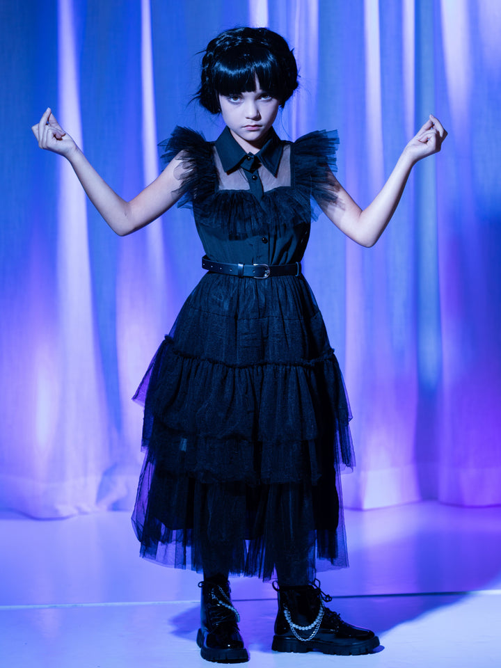 Girls Halloween Costumes | Prom Dance Wednesday Black Tulle Dress