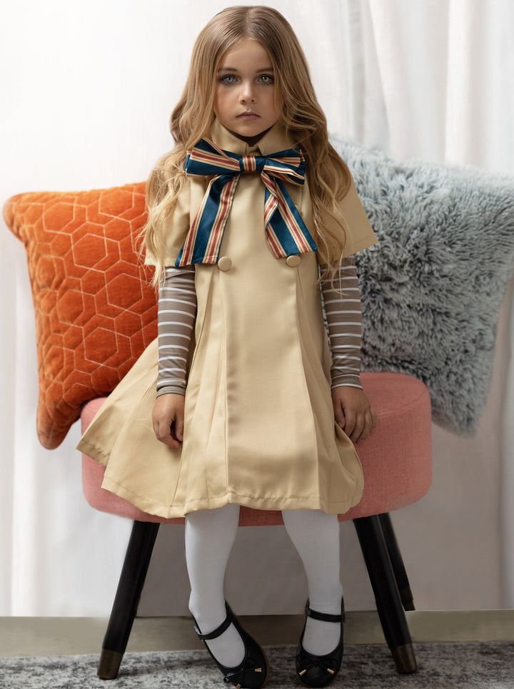 Girls Halloween Costumes | M3GAN Beige Pleated Trench Dress Costume