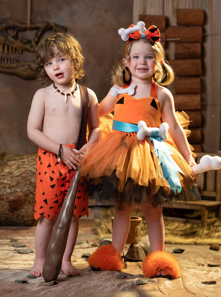 Kids Halloween Costumes | Flintstones Pebbles Dress | Mia Belle Girls