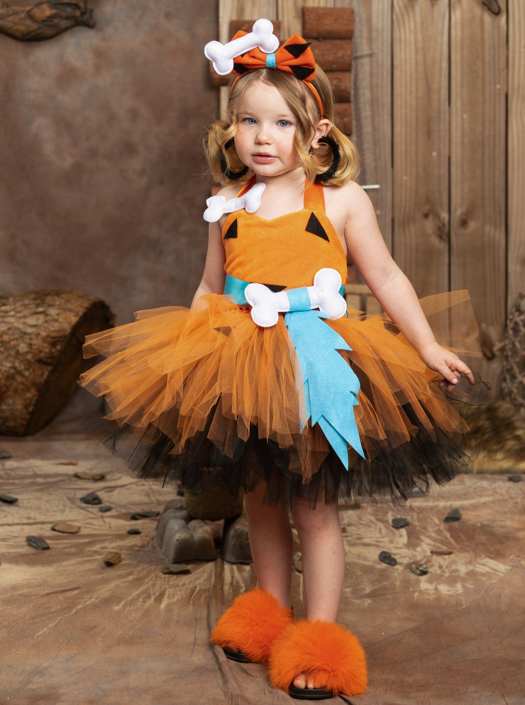 Kids Halloween Costumes | Flintstones Pebbles Dress | Mia Belle Girls