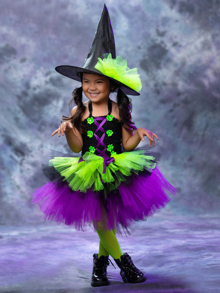 Girls Halloween Costumes | Witch Tutu Dress & Hat | Mia Belle Girls