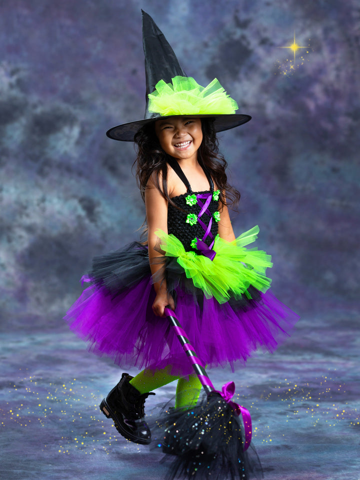 Girls Halloween Costumes | Witch Tutu Dress & Hat | Mia Belle Girls