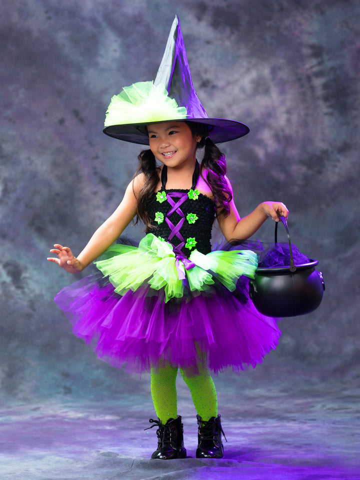 Girls Halloween Costumes | Witch Tutu Dress & Hat | Mia Belle Girls