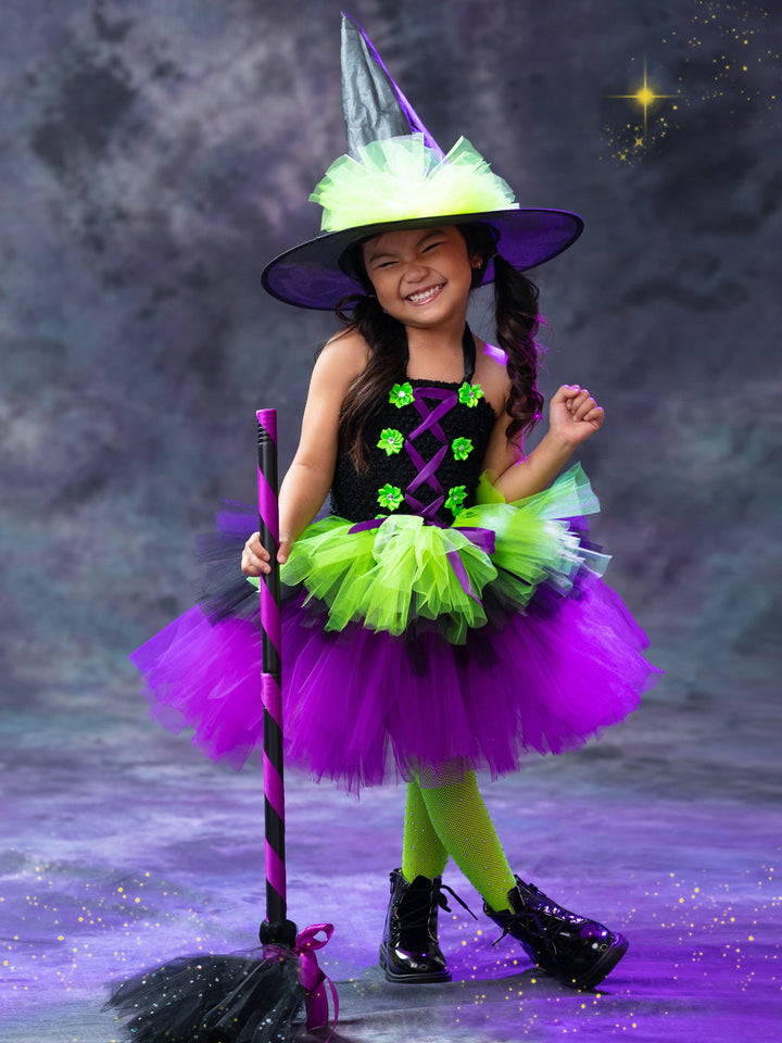 Girls Halloween Costumes | Witch Tutu Dress & Hat | Mia Belle Girls