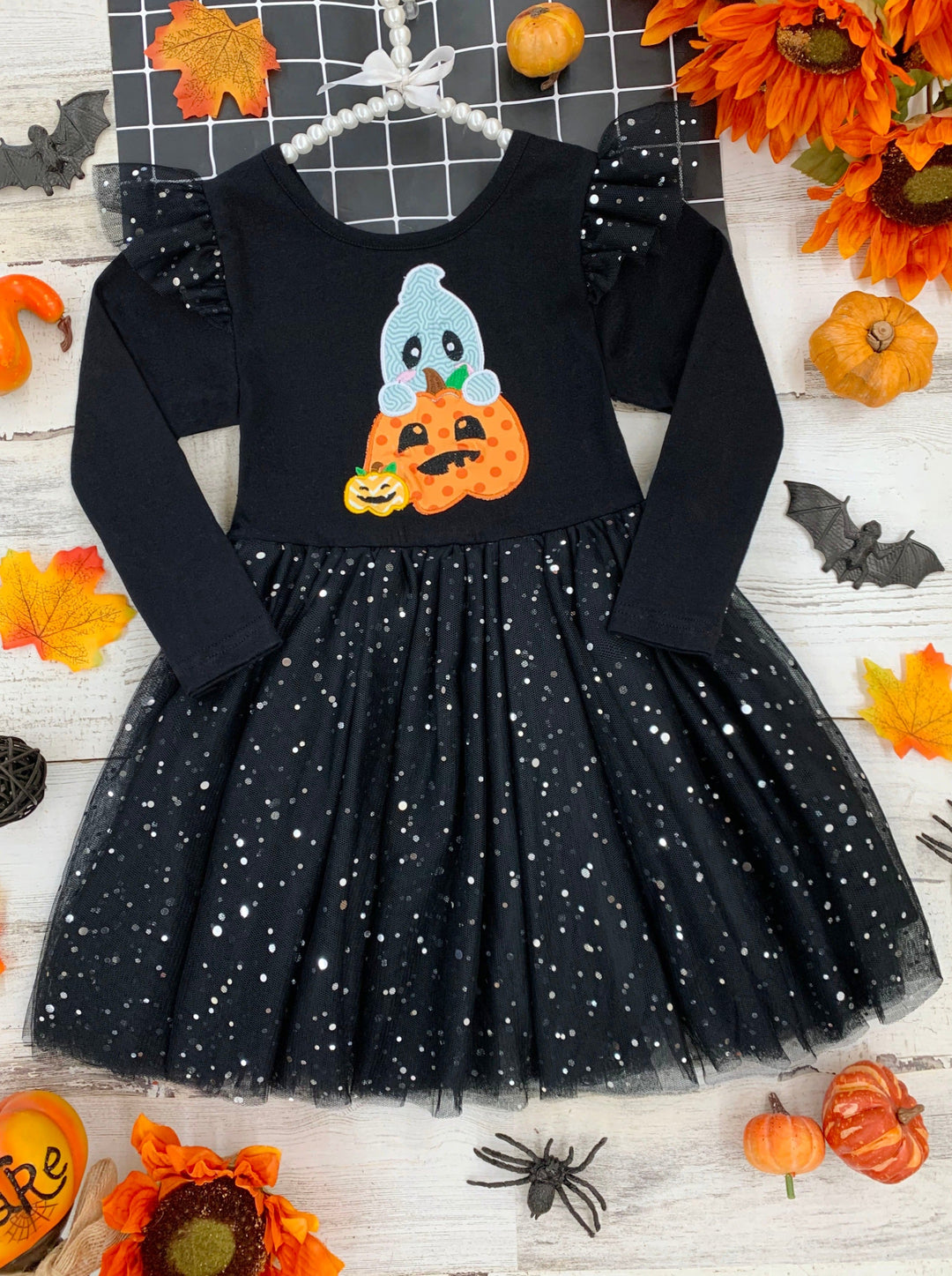 Girls Halloween Apparel | Toddlers Ghost Sequin Sparkle Tutu Dress