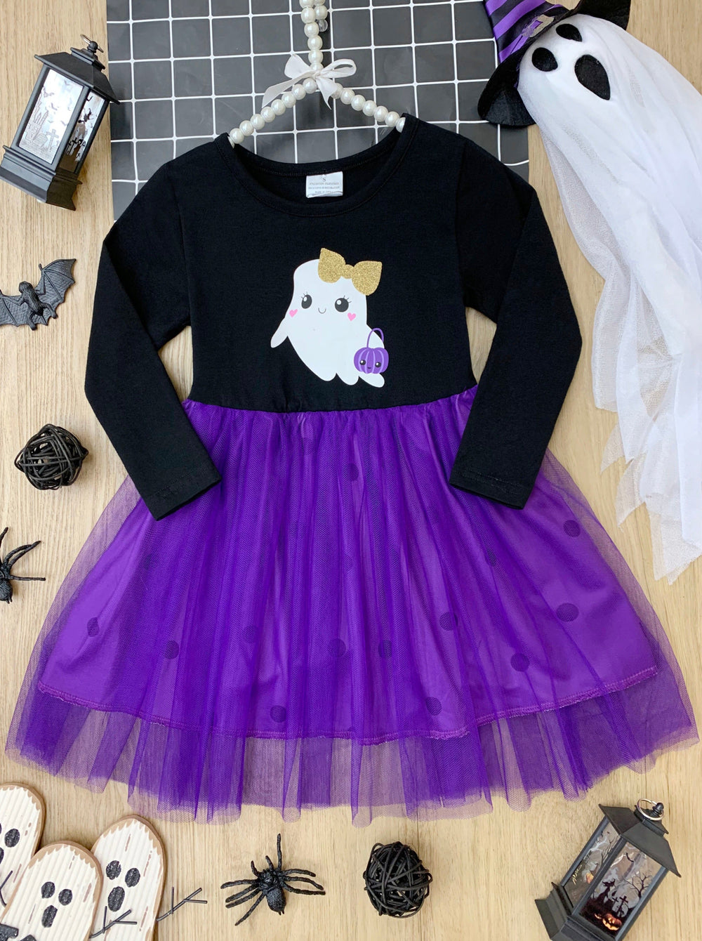 Girls Halloween Apparel Ghost Swiss Tulle Tutu Dress - Mia Belle Girls