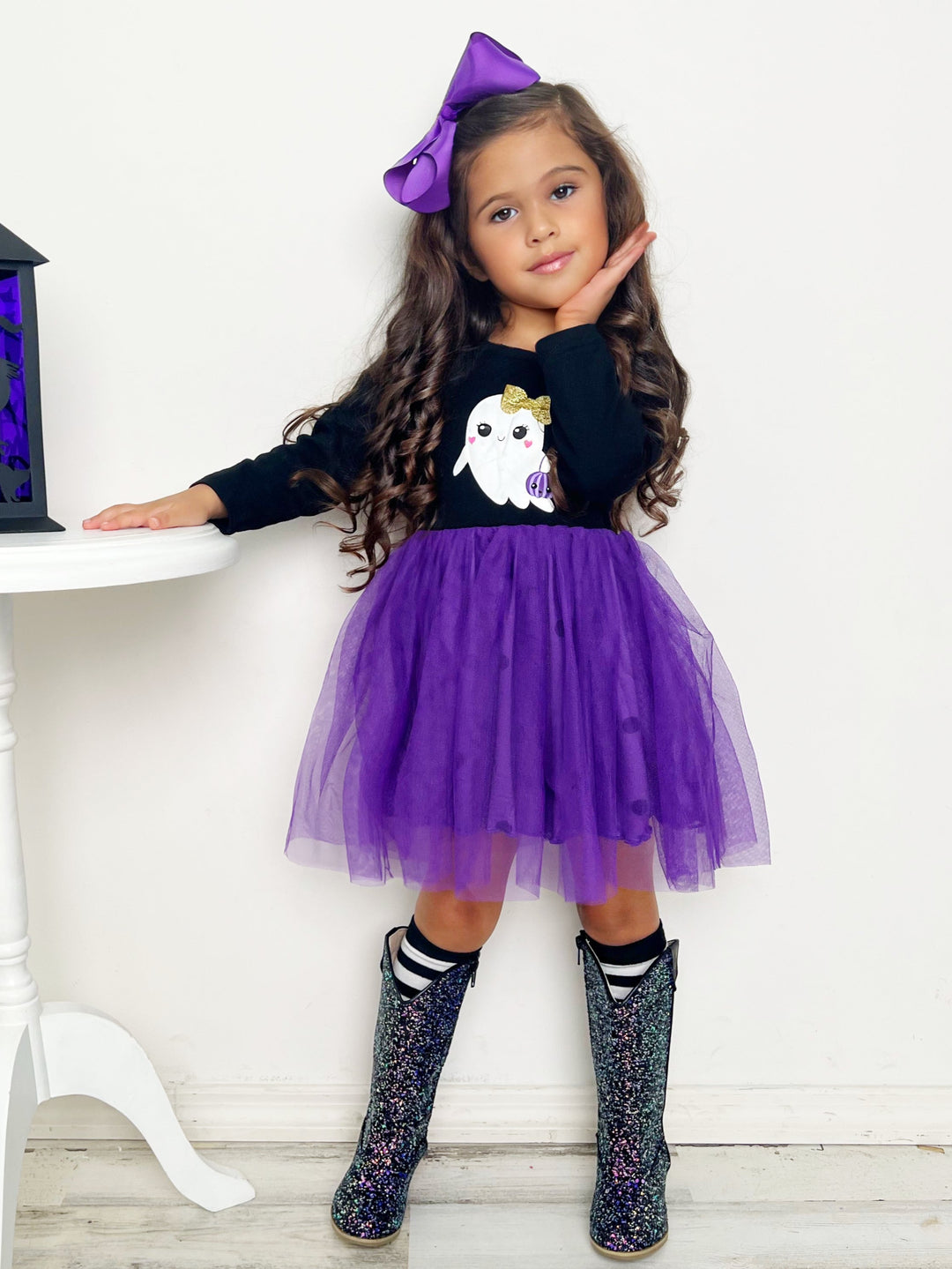 Girls Halloween Apparel Ghost Swiss Tulle Tutu Dress - Mia Belle Girls