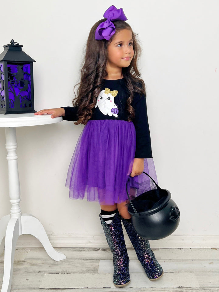 Girls Halloween Apparel Ghost Swiss Tulle Tutu Dress - Mia Belle Girls