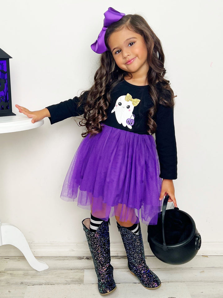 Girls Halloween Apparel Ghost Swiss Tulle Tutu Dress - Mia Belle Girls