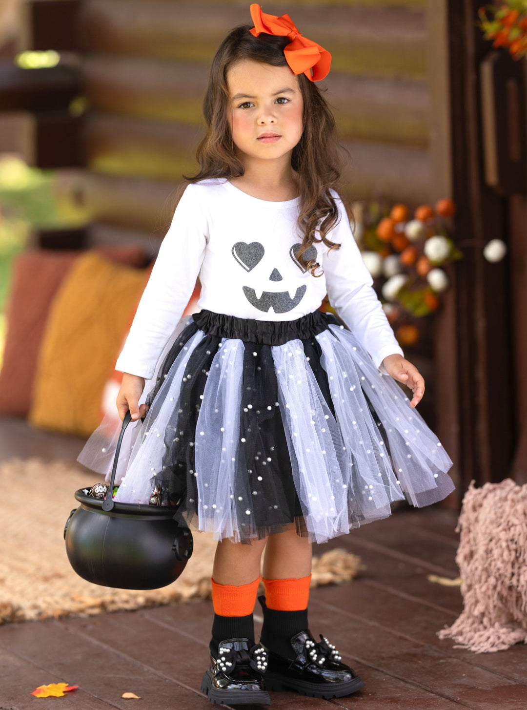 Little Girls Halloween Apparel Top & Tutu Skirt Set - Mia Belle Girls