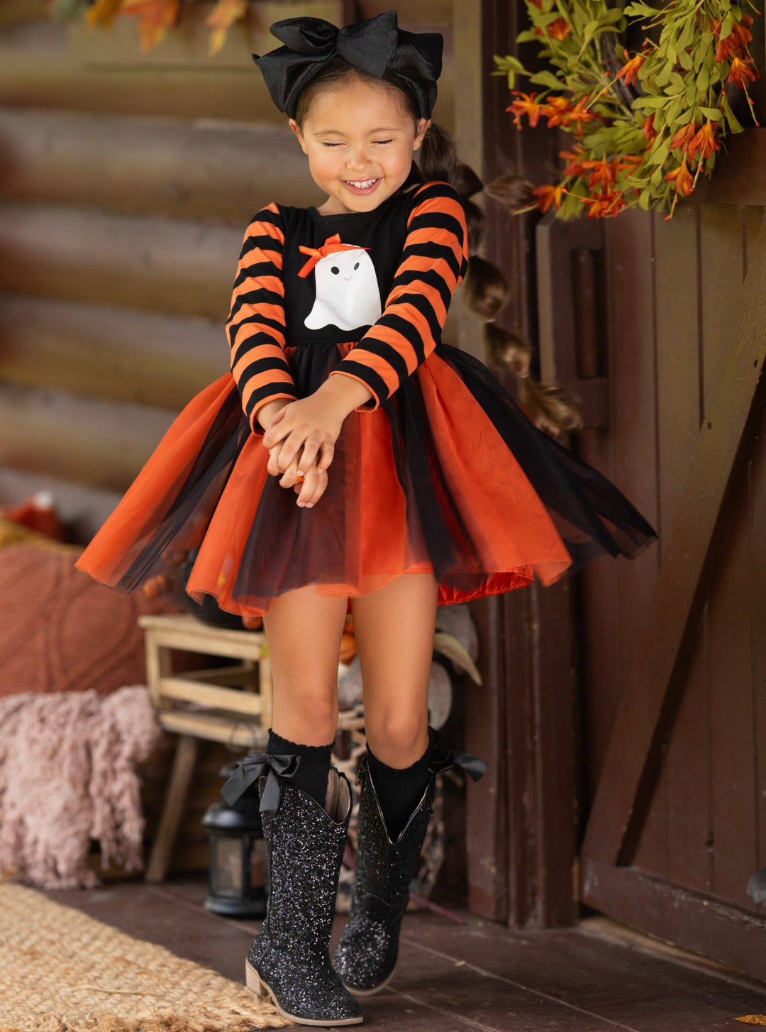 Mia Belle Girls Striped Sleeve Tutu Dress | Girls Halloween Apparel