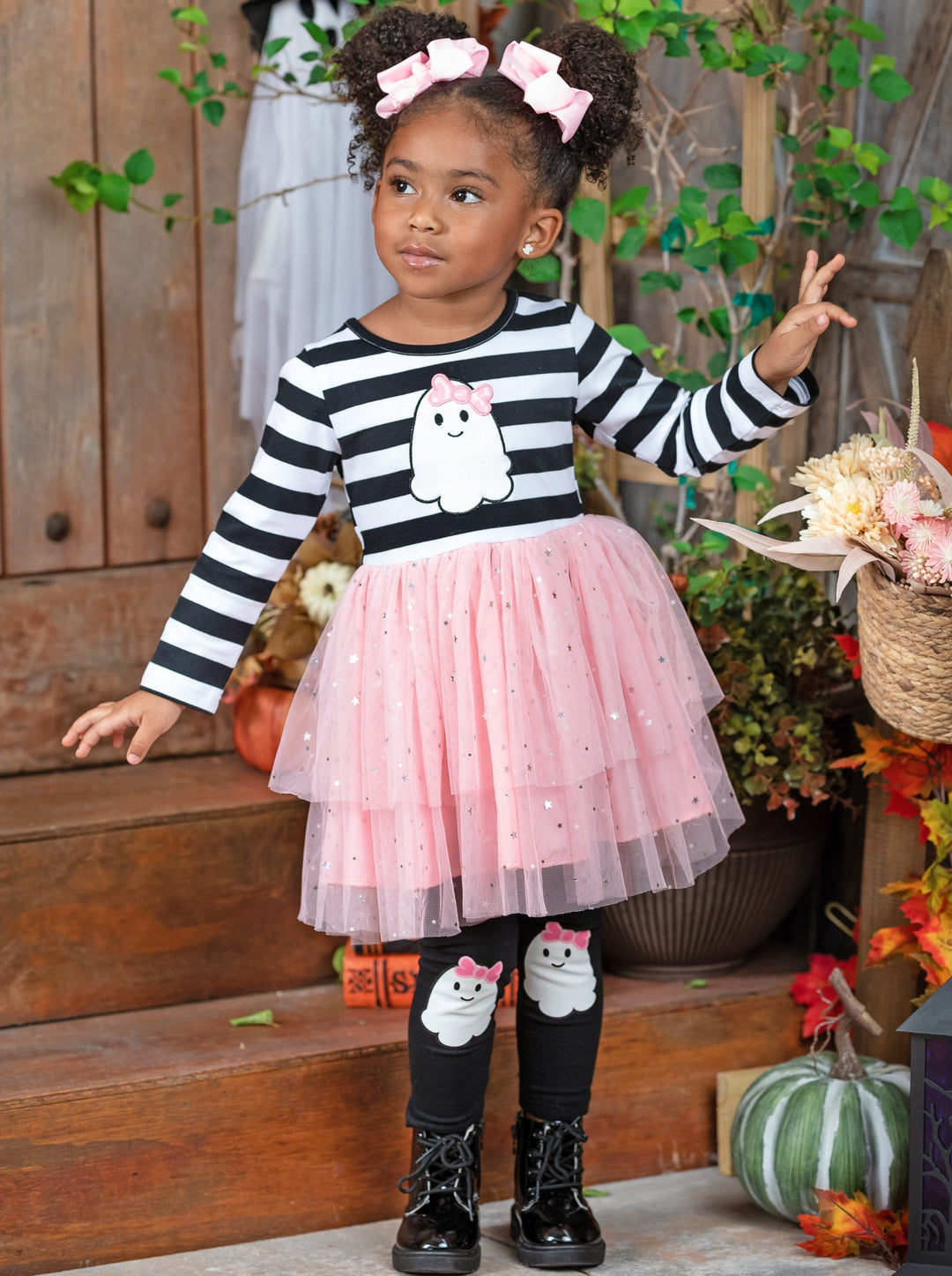 Girls Halloween Apparel | Striped Ghost Sequin Tutu Tunic Legging Set