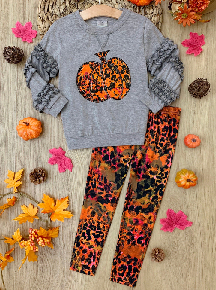 Mia Belle Girls Fall Pumpkin Frill Pullover & Legging Set