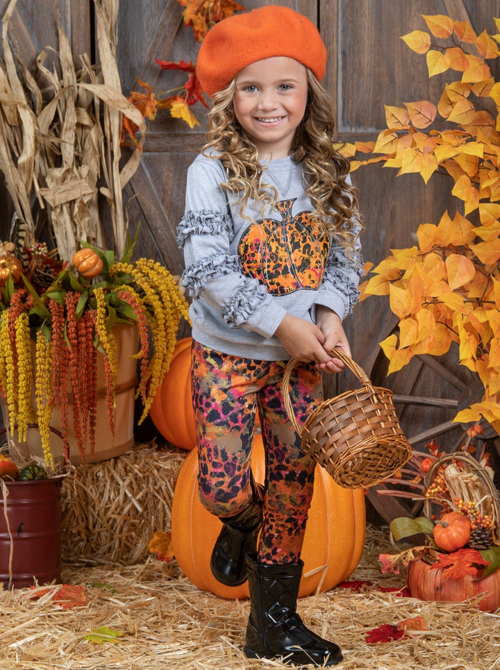 Mia Belle Girls Fall Pumpkin Frill Pullover & Legging Set