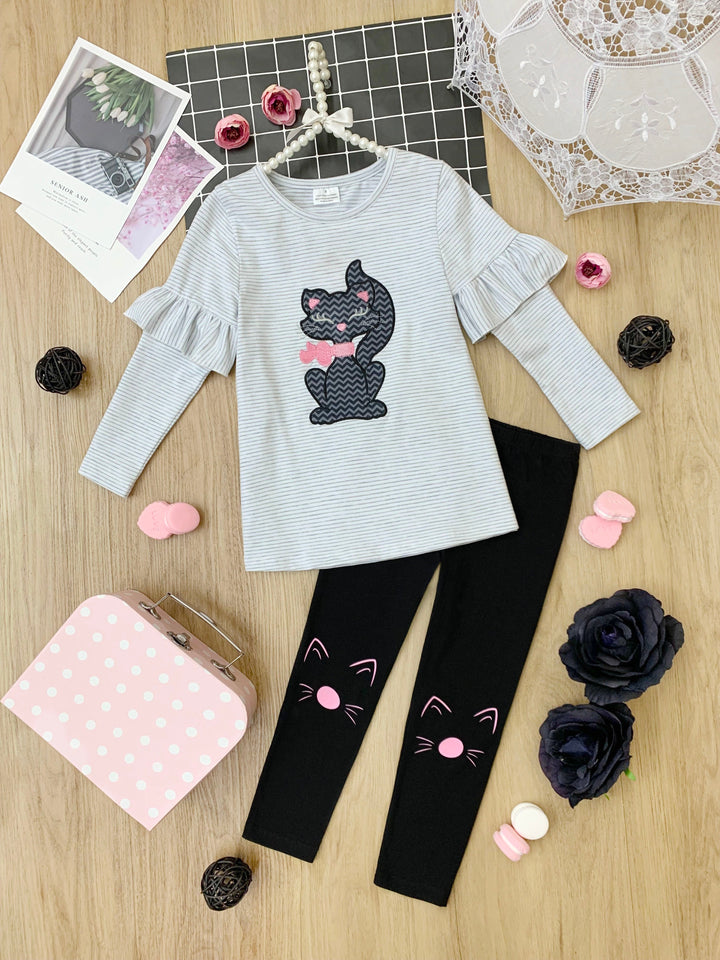 Girls Fall Outfit | Ruffle Sleeve Top & Legging Set - Mia Belle Girls