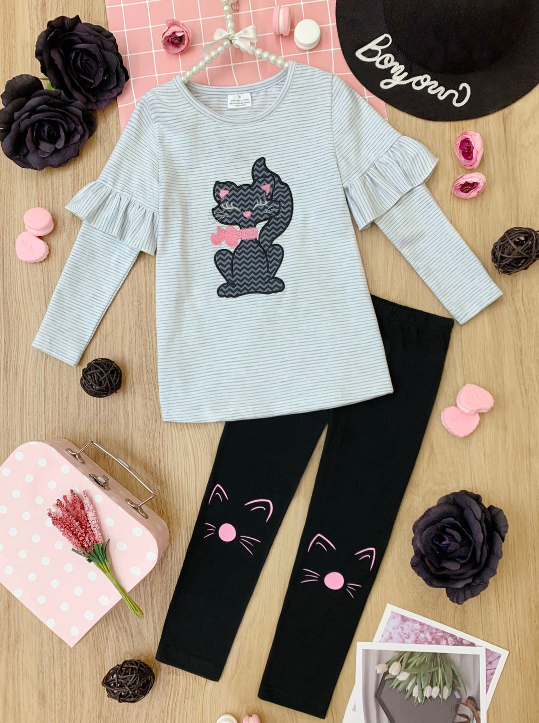 Girls Fall Outfit | Ruffle Sleeve Top & Legging Set - Mia Belle Girls