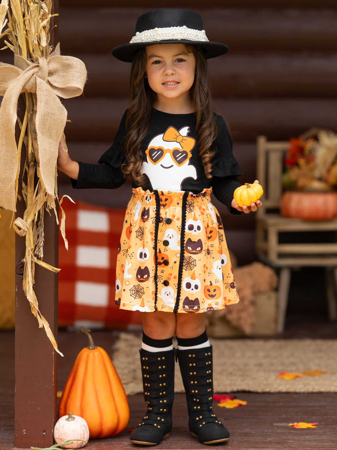 Girls Halloween Apparel | Cute Ghost Top And Skirt Set - Mia Belle Girls