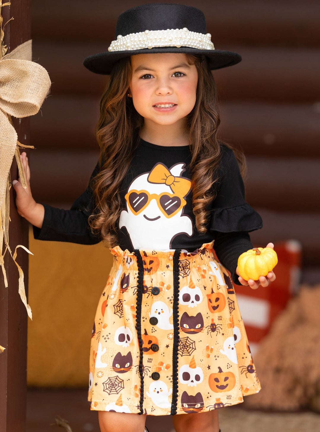 Girls Halloween Apparel | Cute Ghost Top & Skirt Set - Mia Belle Girls