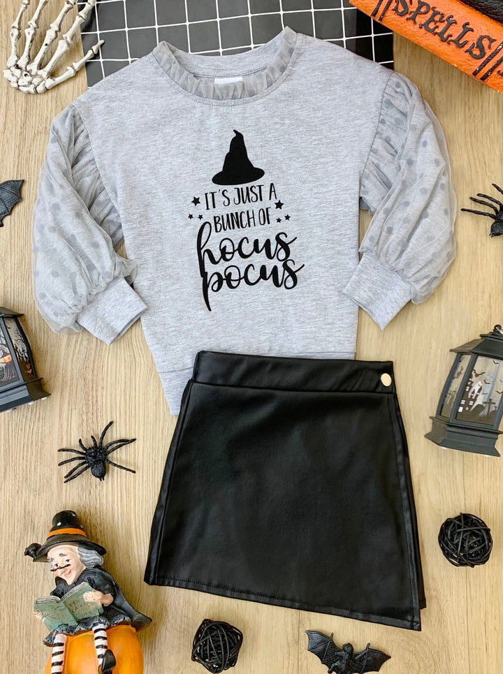 Girls Hocus Pocus Sweater & Vegan Leather Skirt Set - Mia Belle Girls