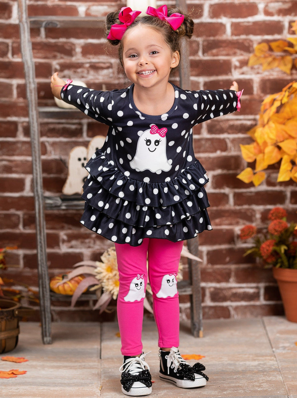 Girls Halloween Polka Dot Ruffle Tunic & Legging Set - Mia Belle Girls