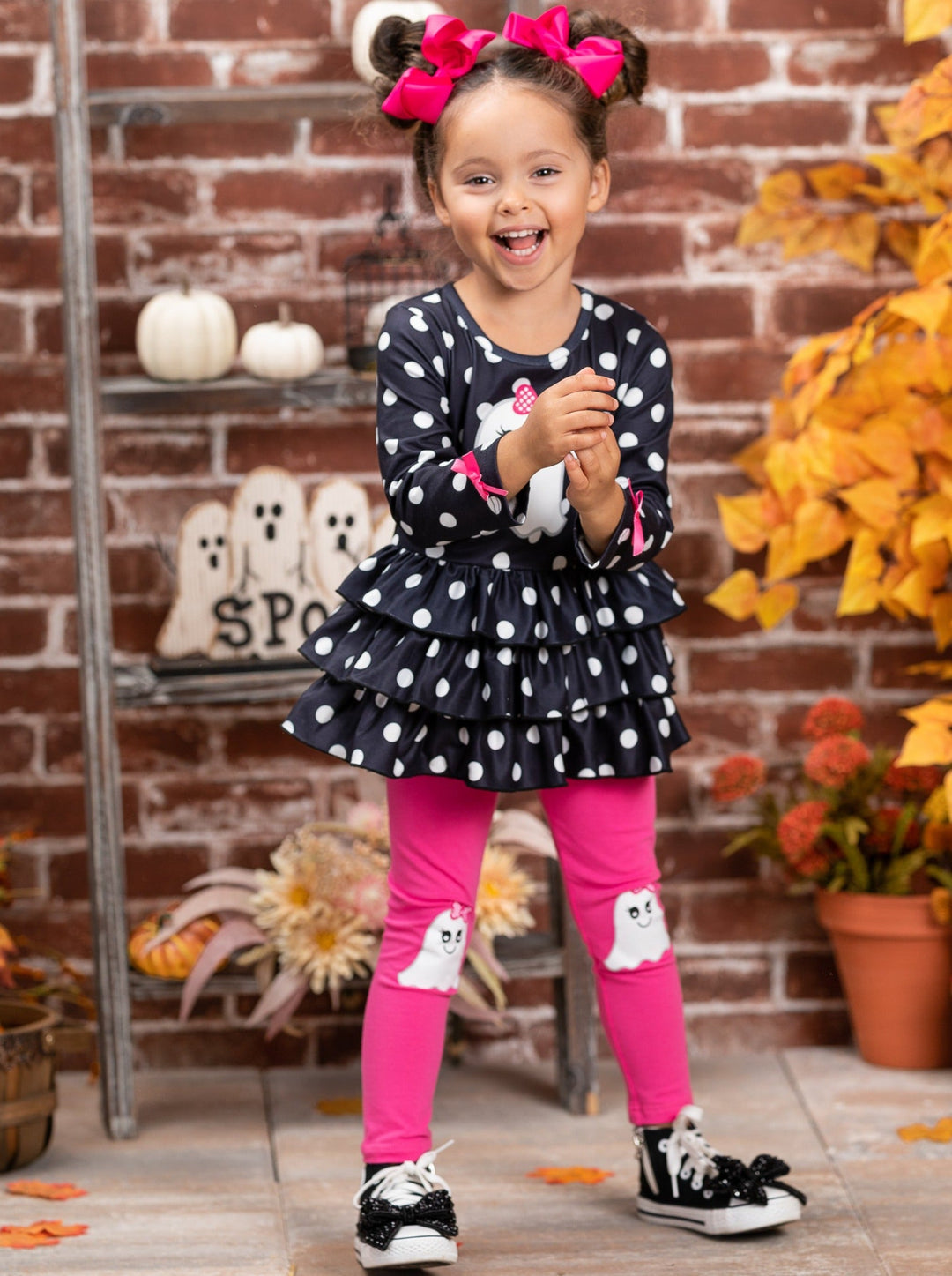 Girls Halloween Polka Dot Ruffle Tunic & Legging Set - Mia Belle Girls