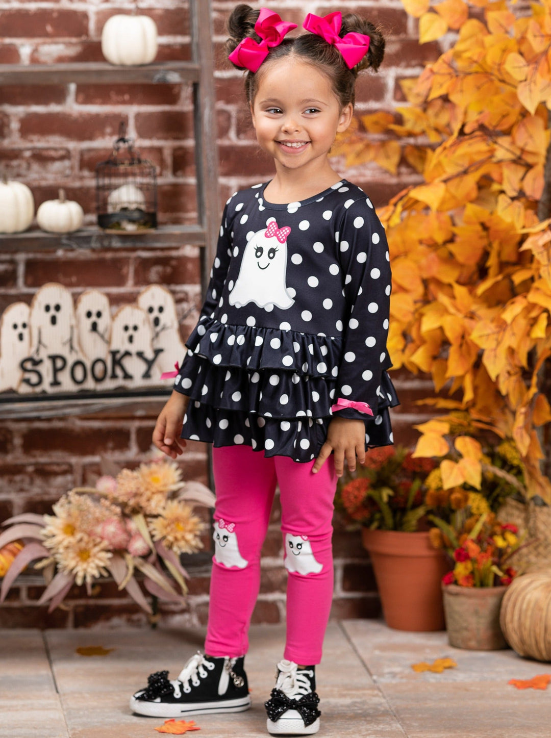 Girls Halloween Polka Dot Ruffle Tunic & Legging Set - Mia Belle Girls