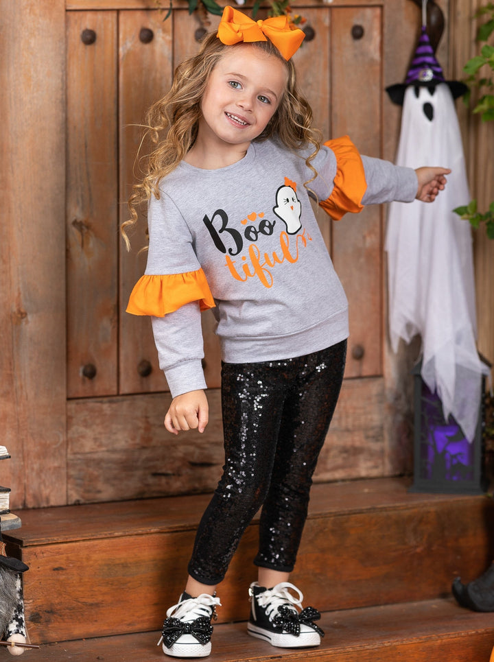 Girls Halloween Apparel | Toddlers Ghost Sweater & Sequin Legging Set