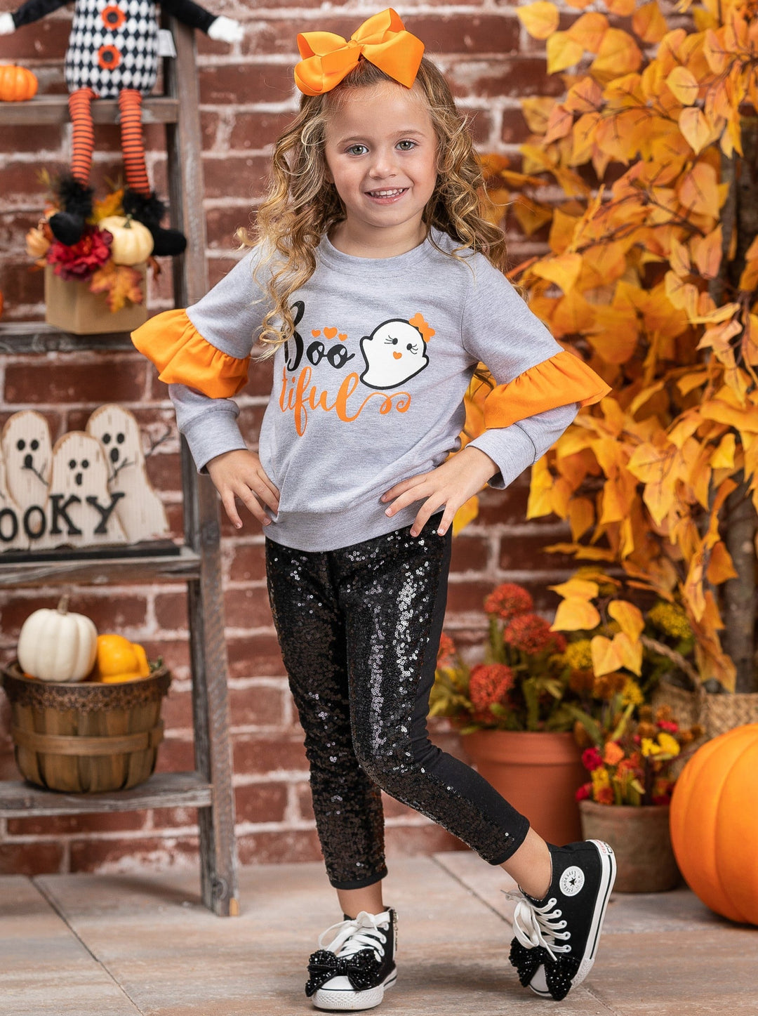 Girls Halloween Apparel | Toddlers Ghost Sweater & Sequin Legging Set