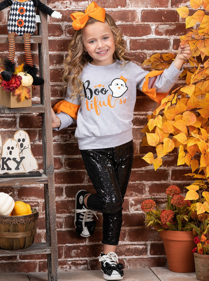 Girls Halloween Apparel | Toddlers Ghost Sweater & Sequin Legging Set