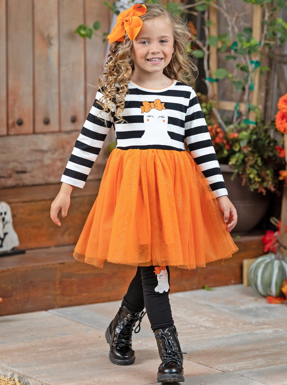 Girls Halloween Chic Stripe Tutu Tunic & Legging Set - Mia Belle Girls