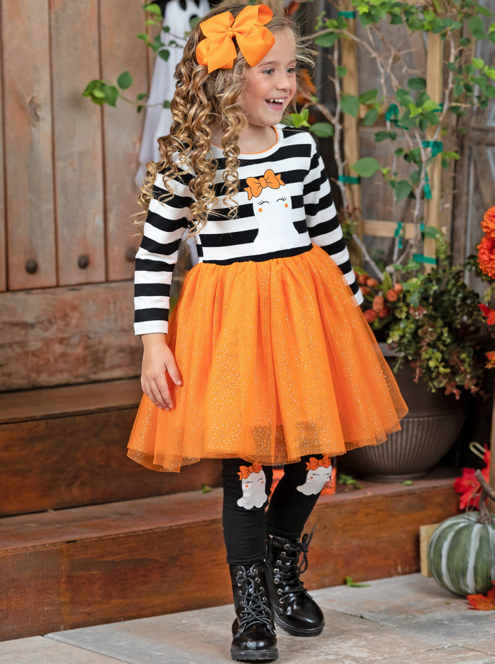 Girls Halloween Chic Stripe Tutu Tunic & Legging Set - Mia Belle Girls