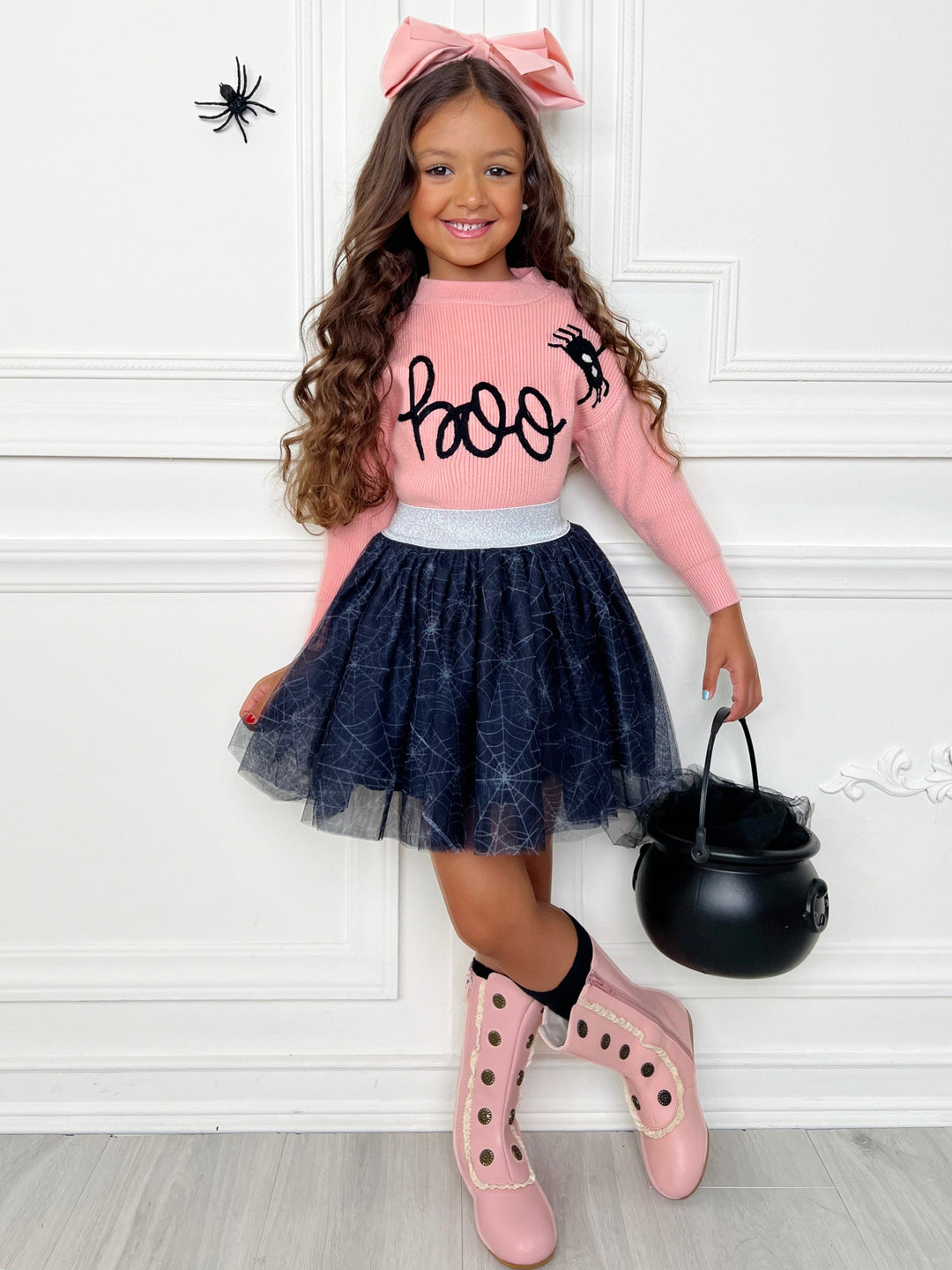 Set mit Halloween-Boo-Top und Spinnen-Tutu-Rock