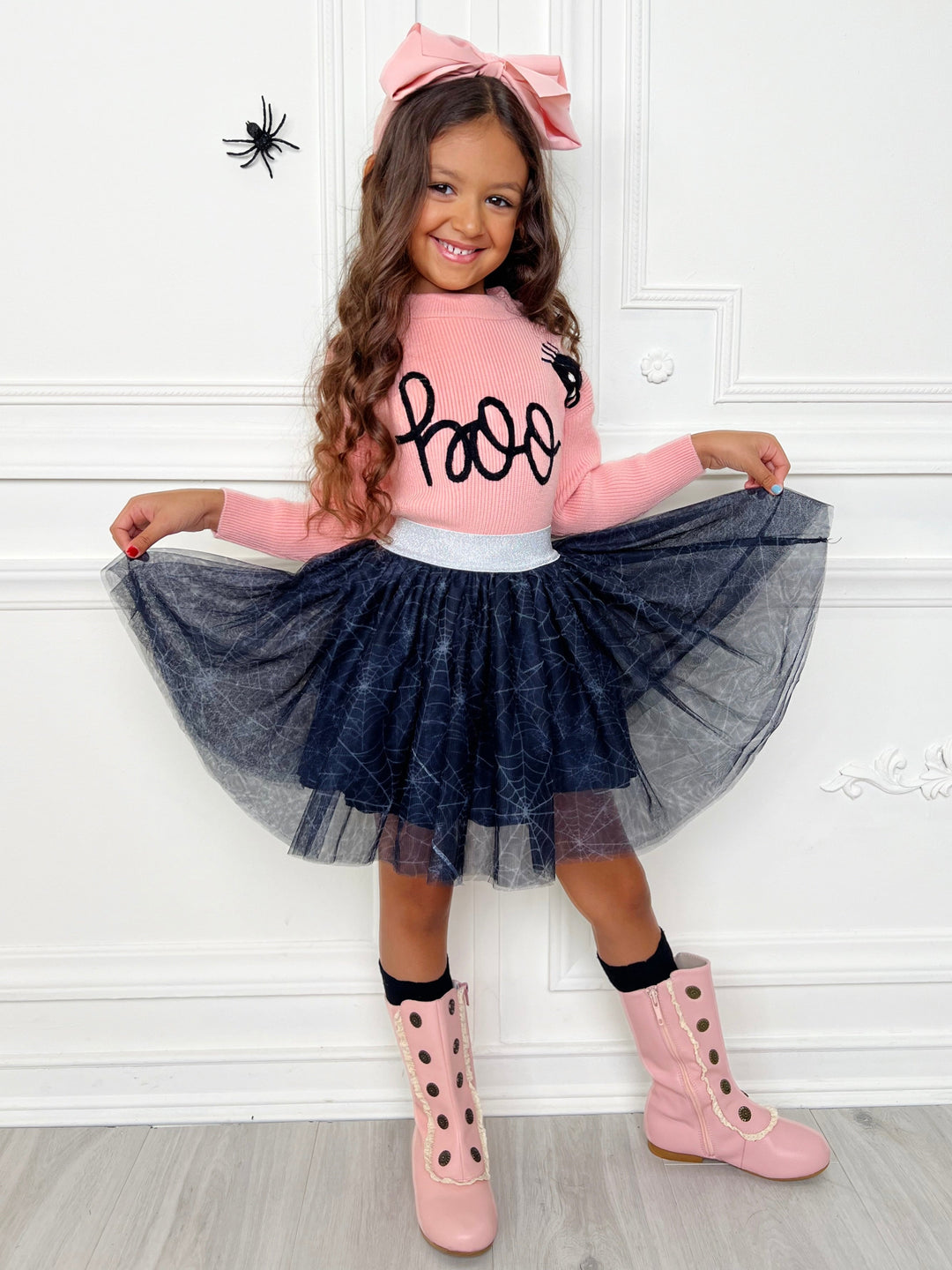 Set mit Halloween-Boo-Top und Spinnen-Tutu-Rock