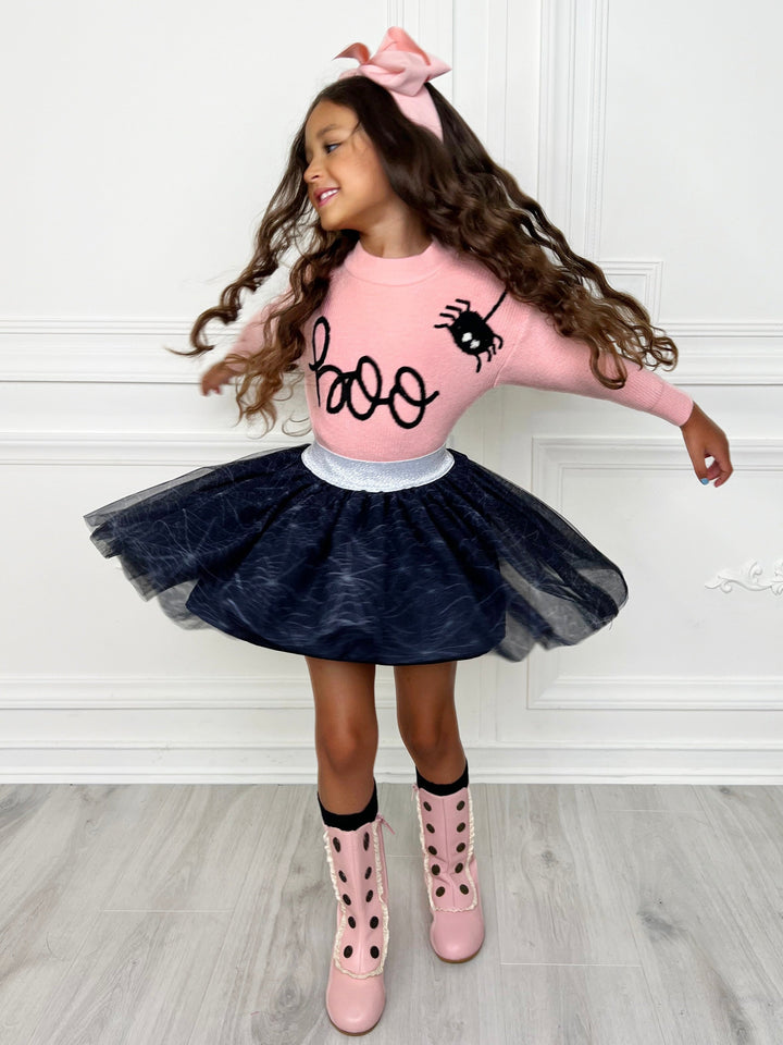 Set mit Halloween-Boo-Top und Spinnen-Tutu-Rock