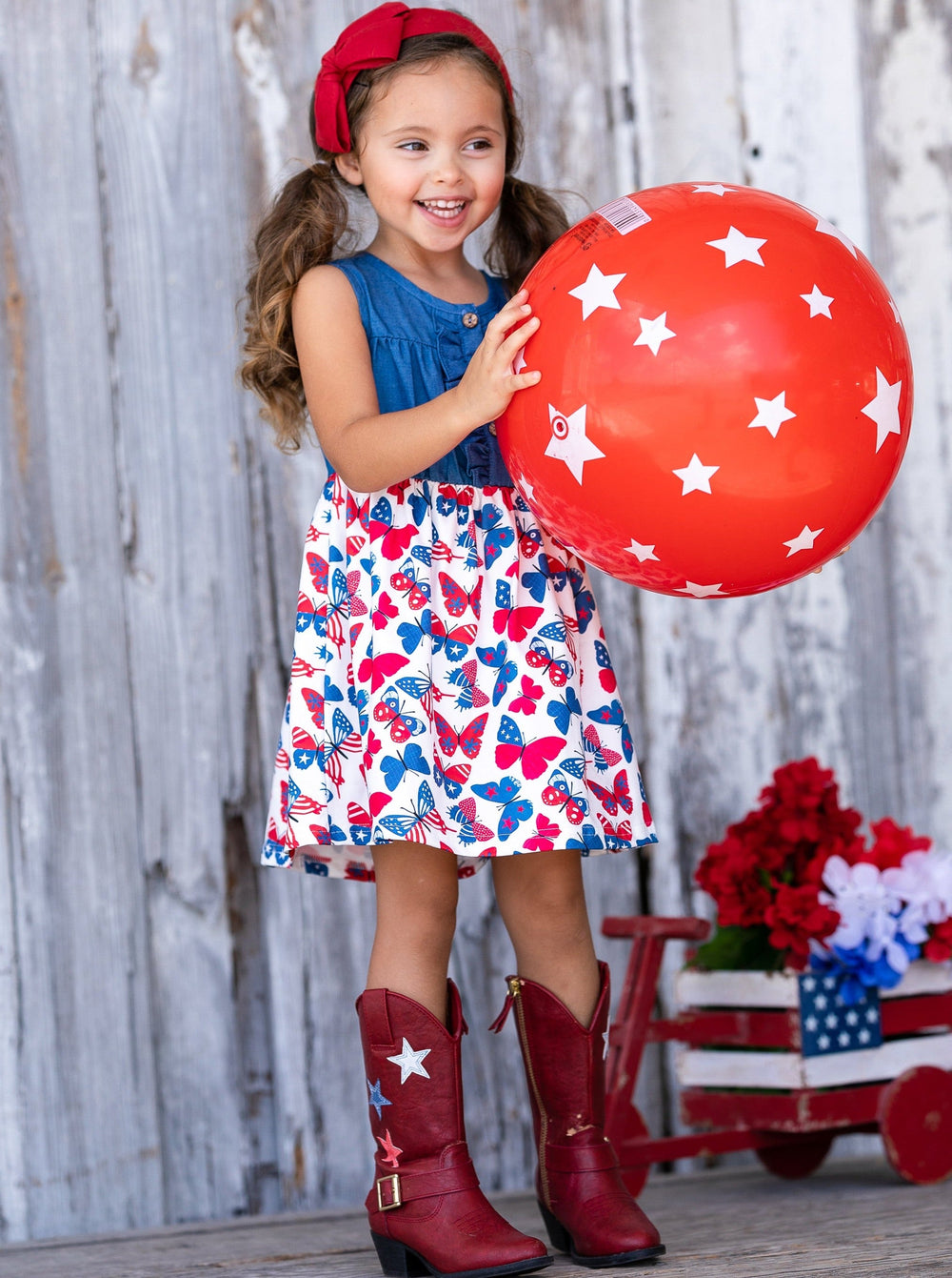 Mia Belle Girls Chambray Butterfly Dress | 4th of July Outfits